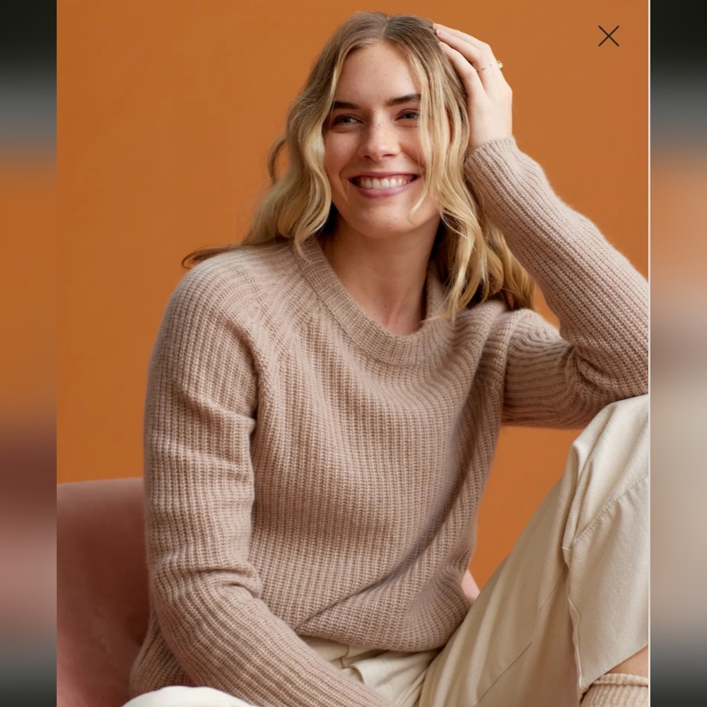 Quince Mongolian Cashmere Fisherman Crew neck Sweater Oatmeal Small